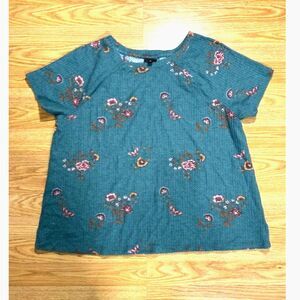 Torrid 2X - floral waffle knit top - muted teal